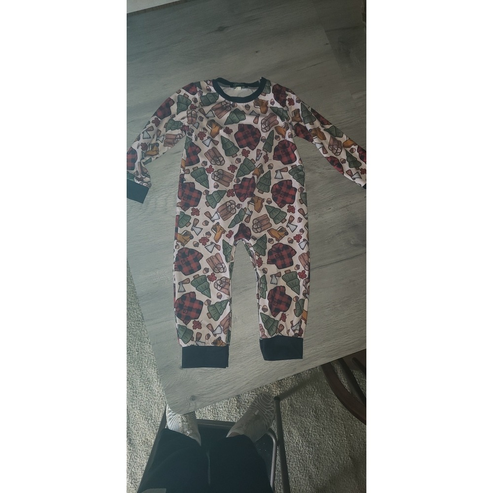 Clover Cottage Kids Lumberjack Print Romper 12-24M Buffalo Plaid Trees Snaps